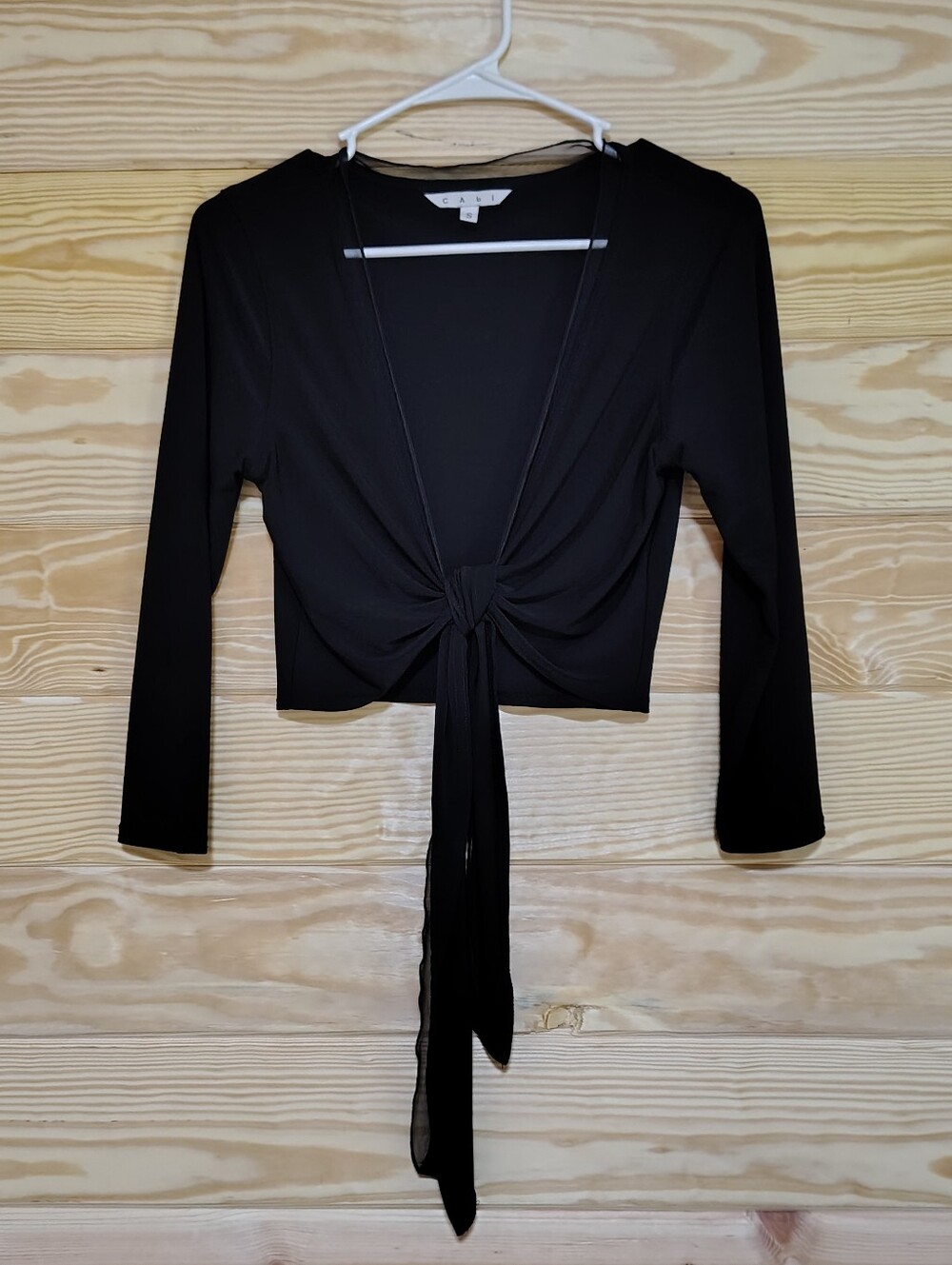 CAbi Black Long-Sleeve Tie-Front Crop Top Bolero Cardigan Coquette Girl Gothic S